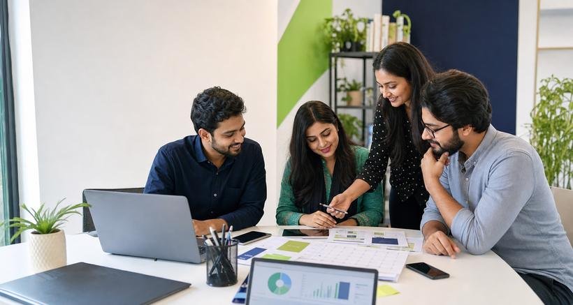 Mymate team discussing a digital marketing strategy